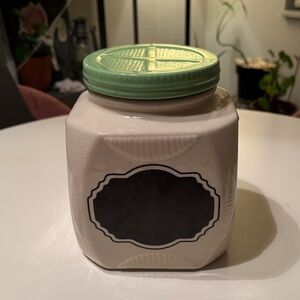 Home Essentials Cream and Green Storage Jar